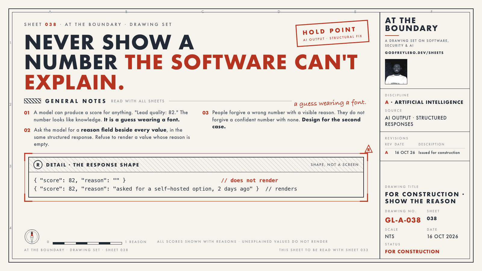 Sheet 038: Never show a number the software can't explain.